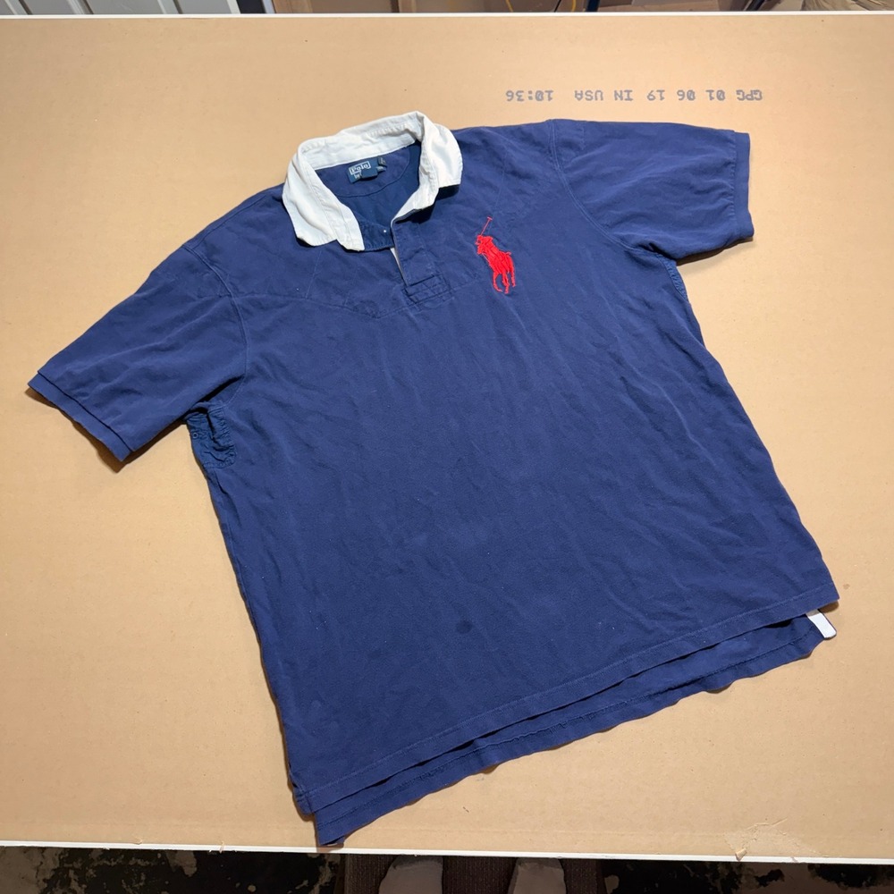 Vintage Polo Ralph Lauren Polo Shirt 3XLT Blue Good Big Pony Short Sleeve Cotton